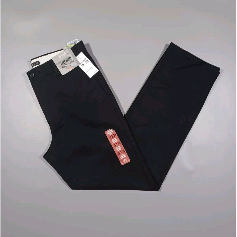 Dockers Pants Mens 30x30 Black Stretch Slim Fit Easy Khaki Flat Front New